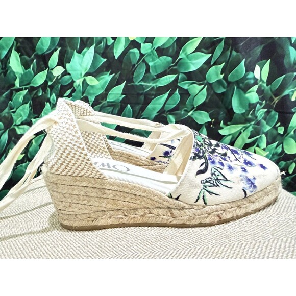 GAIMO Ankle Tie Wedge Espadrille Floral  EU 40 US 9 Made in Spain - Picture 5 of 6